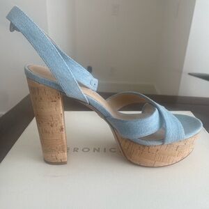 Veronica Beard Denim Strappy Platform Sandals
